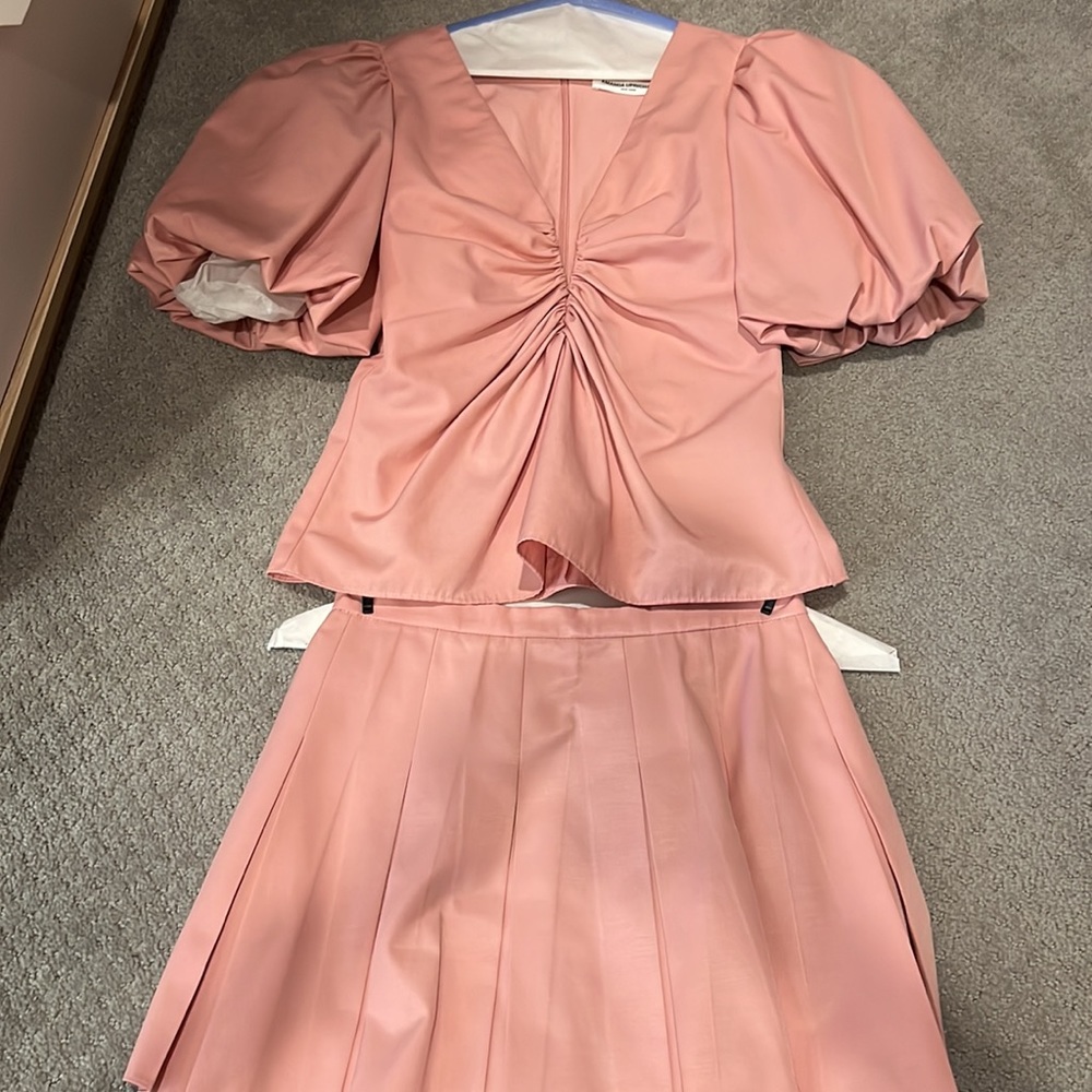 Amanda Uprichard Pink Puff Sleeve Pleated Mini skort SET